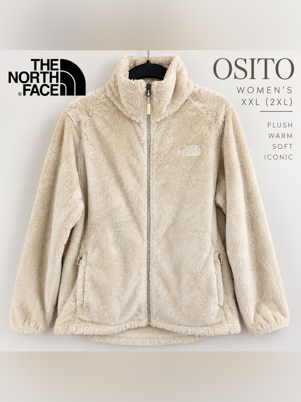 The North Face Osito Fleece Jacket XXL 2XL Ivory Cream Plush Full Zip